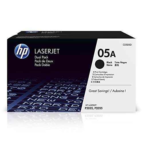 HP 05A Black Toner Cartridges (2-pack) | Works with HP LaserJet P2035, P2055 Series | CE505D