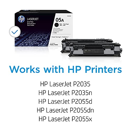 HP 05A Black Toner Cartridges (2-pack) | Works with HP LaserJet P2035, P2055 Series | CE505D