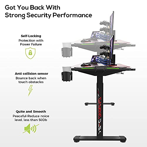 EUREKA ERGONOMIC 65 inch Electric Height Adjustable Gaming Desk Standing Desk, Large Gaming Computer Desk with RGB LED Lights and Extended Gaming Mouse mat for Gaming and Home Office,Black