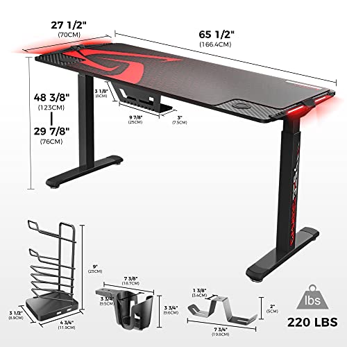 EUREKA ERGONOMIC 65 inch Electric Height Adjustable Gaming Desk Standing Desk, Large Gaming Computer Desk with RGB LED Lights and Extended Gaming Mouse mat for Gaming and Home Office,Black