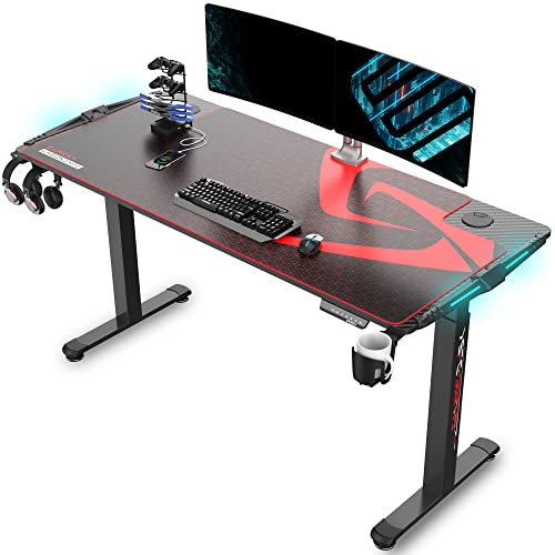 EUREKA ERGONOMIC 65 inch Electric Height Adjustable Gaming Desk Standing Desk, Large Gaming Computer Desk with RGB LED Lights and Extended Gaming Mouse mat for Gaming and Home Office,Black