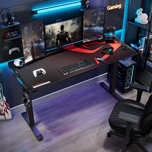 EUREKA ERGONOMIC 65 inch Electric Height Adjustable Gaming Desk Standing Desk, Large Gaming Computer Desk with RGB LED Lights and Extended Gaming Mouse mat for Gaming and Home Office,Black